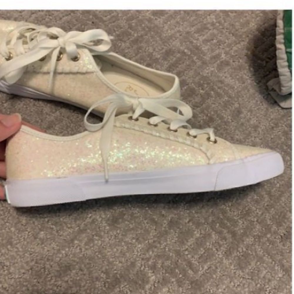 Jack Rogers Womens Size 8.5M Sneakers Carter Textile White Glitter Lace Up Shoes